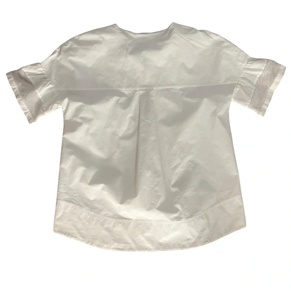 St. John White Zip Up Short Sleeve Crisp Cotton Blouse Size S - Picture 3 of 8